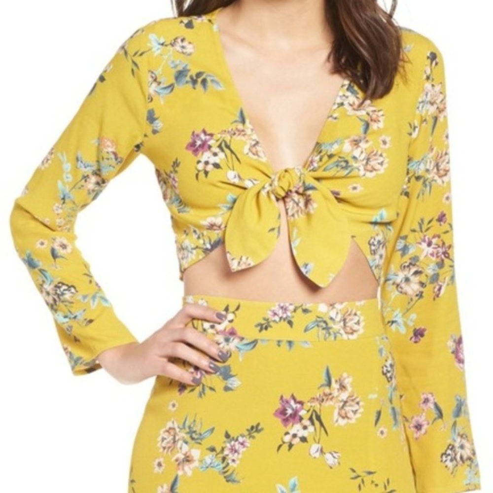 🧡 Leith Tie Crop Top Long Sleeve Yellow Floral